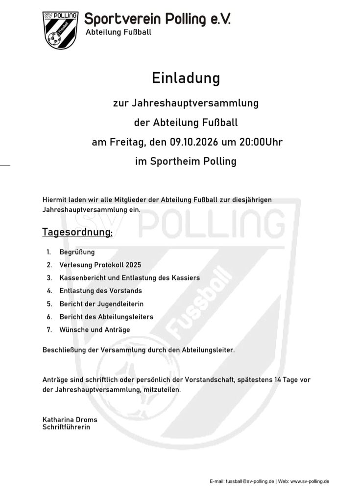 Jahreshauptversammlung der Abteilung Fußball 2026